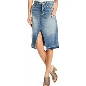 Free People We the Free Demin Midi Skirt in Cloudless Blue Split Front size 27